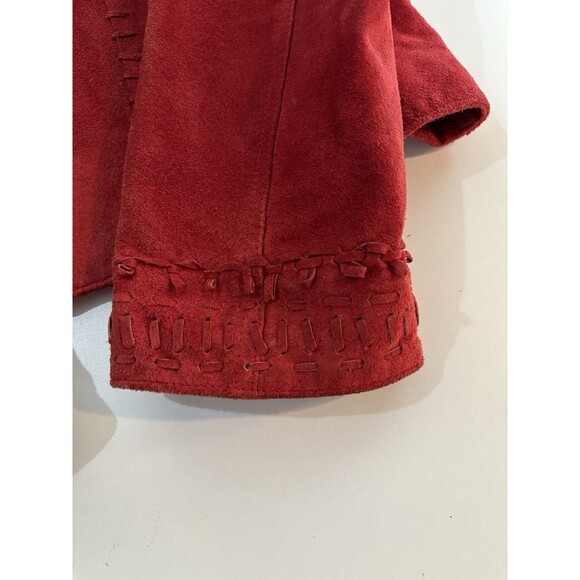 Chico's Suede Leather Braided Rose Boho classy Open Front Jacket Size 1  sz 4/6 - Picture 10 of 16